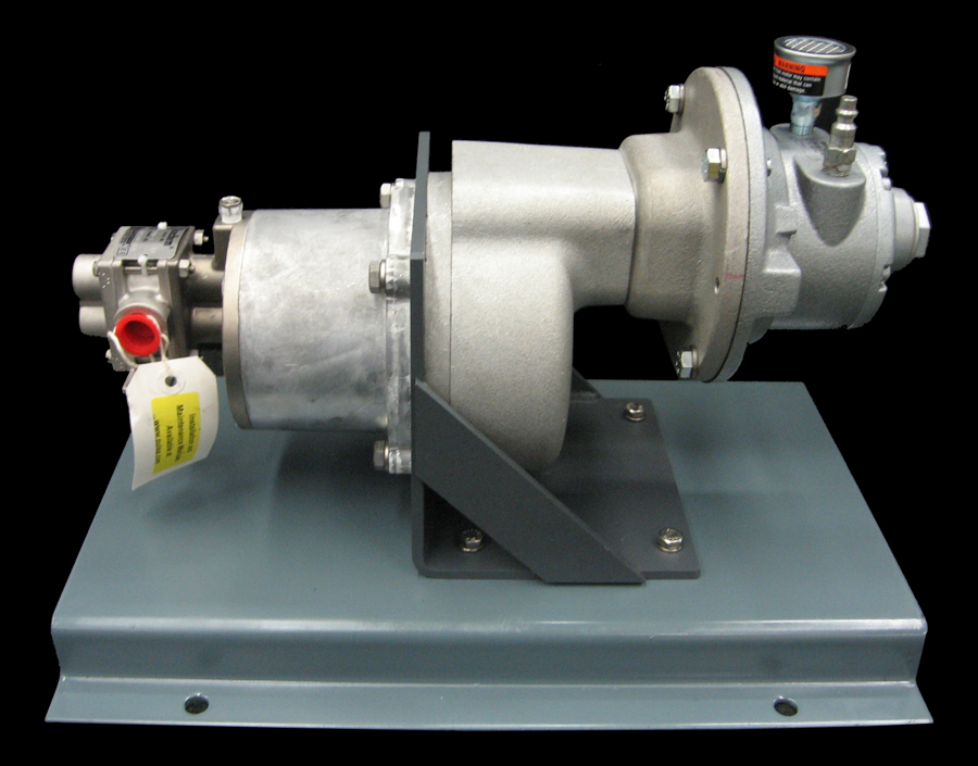 Base Mounted Isochem Pump with an Inline Gear Reducer and a GAST Air Motor